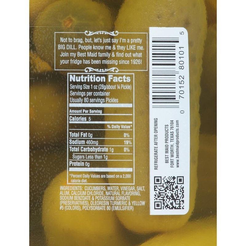 Best Maid Dill Pickles 1 Gal 18-22 Count (2 Pack)