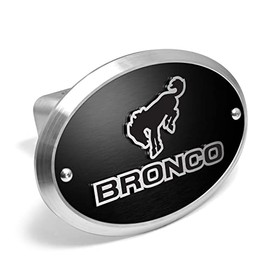 iPick Image Made for Ford Bronco 3D Logo on Black Oval Billet Aluminum 2 inch Tow Hitch Cover