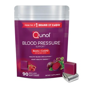 Qunol Qunol Beets Chews for Blood Pressure Support, 3 in 1 Beets + CoQ10 + Grape Seed Extract, Supports Healthy Blood Circulation & Heart Healthy Energy, 90 Chews