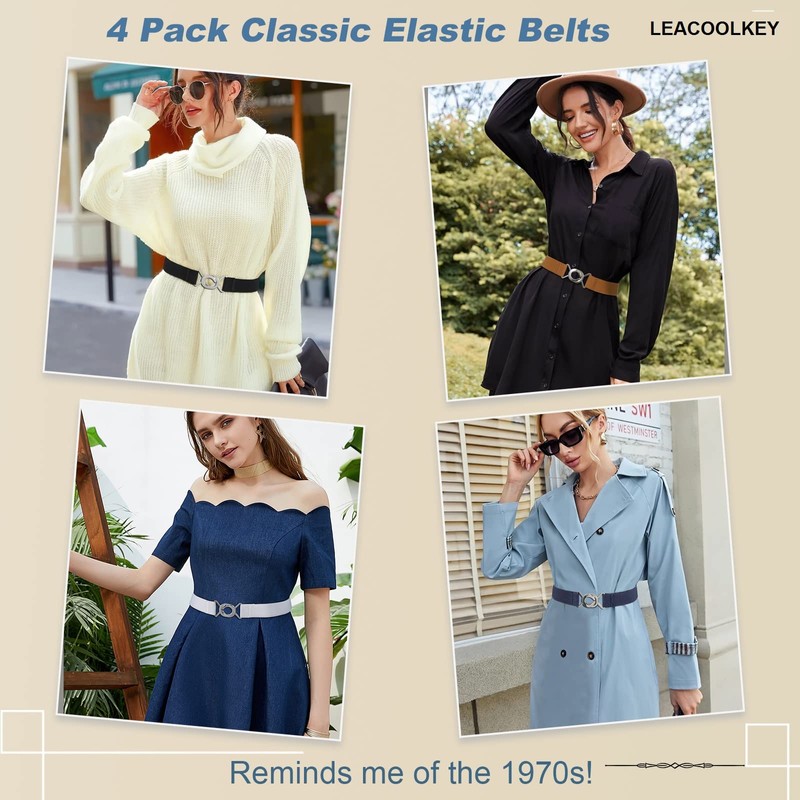 LEACOOLKEY Elastic Belt Slim Women's Men's Stretch Belt Skinny Waist