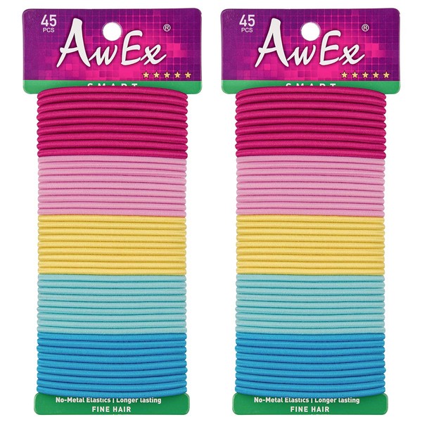 AwEx Colourful Hair Elastics, 90 Pieces, 3 mm (0.12 inches) Thick, 140 mm (5.5 inches) Long Hair Bands, No Metal Hair Ties, No Pull Ponytail Holders