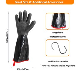932°F Heat Resistant Gloves Grill BBQ，Waterproof Long Sleeved Cooking Grilling Gloves, Smoking Oven Grilling Deep Fried Turkeys and Handling Hot Greacy Meat，Oil Resistant Neoprene Coating-17inch