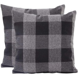JOTOM Plaids Tartan Linen Throw Pillow Covers Cushion Cover for Home Sofa Car Decorative Pillowcases,Set of 2,45 x 45cm (Checkered,Black Grey)