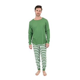 Leveret Mens Pajamas Green Top Striped Pants 2 Piece Pajama Set 100% Cotton Size Large