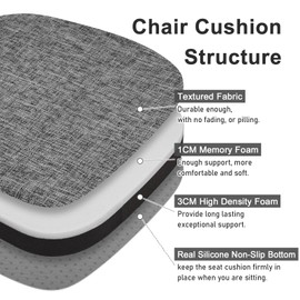 baibu 14x14 Memory Foam Metal Chair Cushions Set of 2, Dual-Layer Design Non-Slip Metal Dining Chair Pads Kitchen Seat Cushion with Machine Washable Cover, Grey