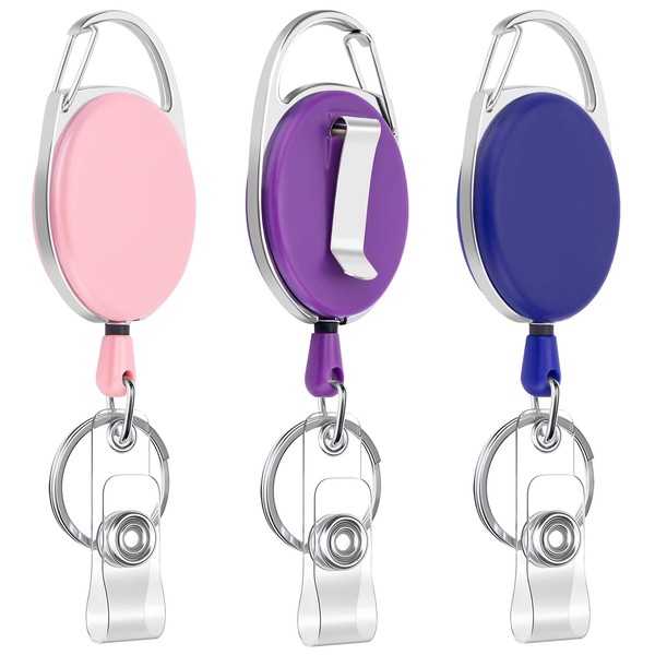 OWLKELA 3pcs Retractable Badge Reel, Badge Holder, Extendable Id Card