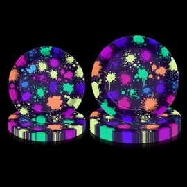 APUXXJUPA Neon Paper Plates - Glow in The Dark Party Supplies Include 18cm 23cm Printed with Graffiti Plates for Let's Glow Party Decorations, Serves 20
