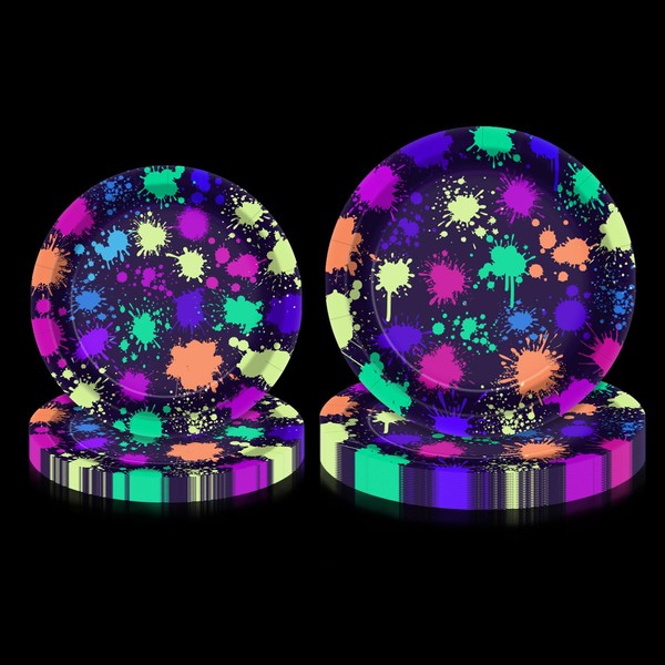 APUXXJUPA Neon Paper Plates - Glow in The Dark Party