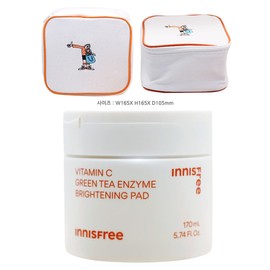 Innisfree Vita C Green Tea Enzyme Blemish Toning Pads 60 sheets + Play Green Cosmetic Pouch (Yellow) / 이니스프리 비타C 그린티 엔자임 잡티 토닝 패드 60매+플레이그린 화장품 파우치(옐로우)