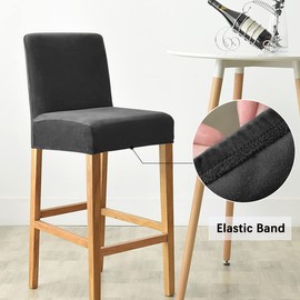 Dimatic Velvet Plush Chair Cover Counter Pub Bar Stool Chair Slipcover for Dining Room Cafe Bar Stool Slipcover Furniture Protector Non-Slip Cover with Elastic Base Set of 6 Black
