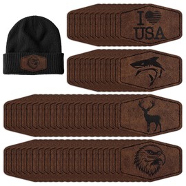 60 Pieces Blank Leatherette Hat Patch with Adhesive, Iron on Heat Press Leatherette Patch, Faux Leather Patches for Hats Custom Fabric Repair Sew Laser Supplies-Hexagon, Brown