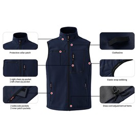 MoFiz Men's Vest Lightweight Softshell Fleece Lined Vest Windproof Full Zip Sleeveless Jacket for Winter Snow Hiking Zip Pockets Navy L