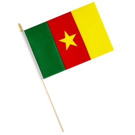 5 Pack Cameroon Small Mini Wood Hand Held Stick Flag,Suitable For Various Holiday Parties, World Cup, National Day, And National Flag Day.