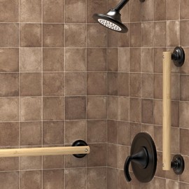 AquaChase Natural Bamboo Grab Bar for Bathroom & Toilet, ADA Compliant Balance Assist Handrail for Handicap and Seniors, 18in Matte Black