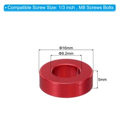 PATIKIL M8 Aluminum Spacer, 4 Pcs Metal Spacers Aluminum 8.2mm ID x 16mm OD x 5mm L Aluminum Spacer Screw Standoff Round for 1/3in or M8 Screw Bolts, Red