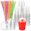 100 Sets 12 oz Clear Slushie Cups with Dome Lids