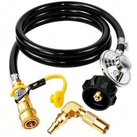 MCAMPAS 8FT Propane Regulator Hose with Safety Shutoff Valve, Low Pressure QCC1 Type1 Adapter for Blackstone 17" 22" Tabletop Griddle, Easy Install for RV Camper Outdoor Cooking