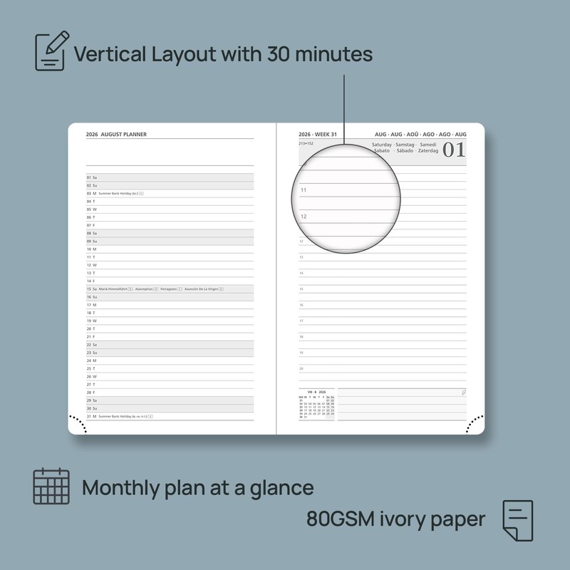 POPRUN Calendar 2026 Daily Planner 21.5 x 14.5 cm, Daily