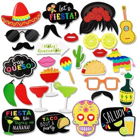 Fiesta Photo Booth Props, Cinco De Mayo Party Decorations Selfie Props for Mexican Fiesta Party Supplies, Mexican Themed Photo Props Kits Sombrero Margarita Chili Lemon Cactus Maraca