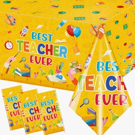 Guzbewu Teacher Appreciation Tablecloths - School Theme Party Decorations,Disposable Plastic Table Covers for Teacher Graduation Party Decorations,Coworker Employee Volunteer Supplies-3 Pack