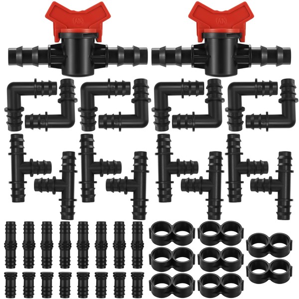 QOOSIKICC 42 Pcs Drip Irrigation Connectors Fittings,Garden Hose Irrigation Connectors,
