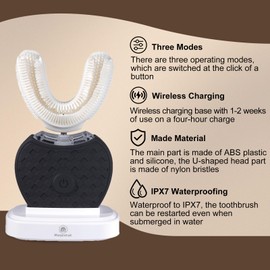 Magentak U-Shaped Ultrasonic Toothbrush for Teeth Whitening, Automatic Electric Toothbrush for Adults 360-degree Cleaning, Wireless Charging and IPX7 Waterproof Kit for Travel or Home(Black)