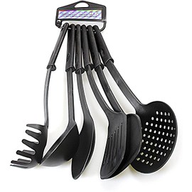 Copper Top - Premium 6pc Kitchen Utensil Set for Cooking 30cm Cooking Utensils,Slotted Spatula,Slotted Spoon,Spaghetti Server,Serving Spoon,Soup ladle,Spatulas (CT-0097)