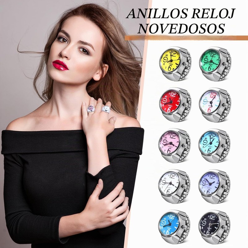 Landical - Juego de 10 relojes de dedo ajustables para