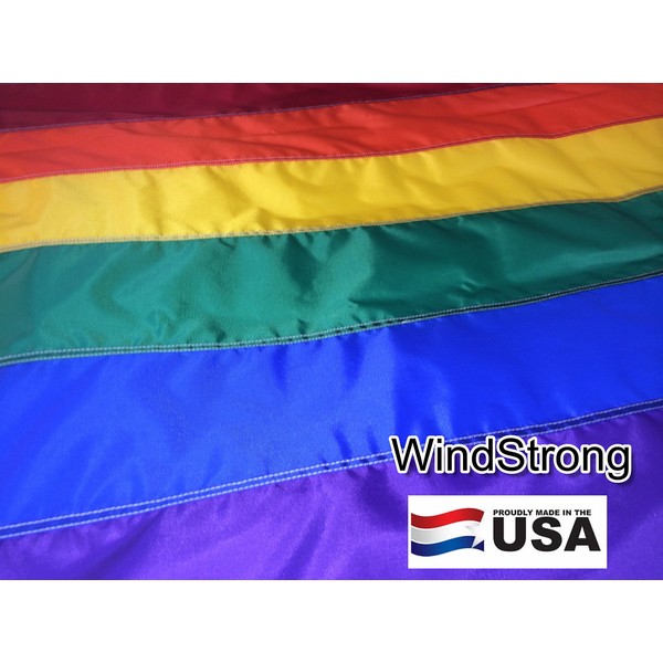 3x5 FT (Double Sided) Deluxe Rainbow Gay Pride Flag "Fully Sewn Stripes" SolarMax Nylon WindStrong® Made in USA Commercial Grade