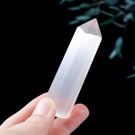 Runyangshi Natural Selenite Tower 2.76"-3.15" Crystal Healing Stone High Energy Selenita Ornaments Spiritual Healing Cleansing Protection Reiki Meditation Home Decor Gift