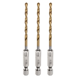 QUARKZMAN 3 Piece 1/8 Inch Hex Shank Drill Bit 1/4 Inch Titanium Drill Bit Set M35 High Speed Steel Twist Drill Bit 90 mm Long Fully Ground for Wood, Stainless Steel, Metal, Plastic