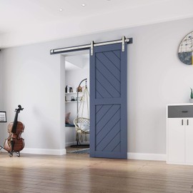 EaseLife 5 FT Brushed Nickel Sliding Barn Door Hardware Track Kit,Basic J Pulley,Heavy Duty,Slide Smoothly Quietly,Easy Install (5FT Track Kit for 26"~30" Wide Single Door)