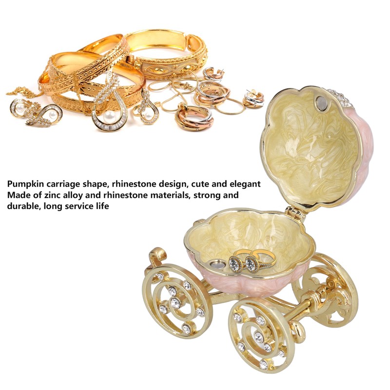 Jewelry Organizer White Golden Pumpkin Carriage Shape Rhinestone Storage Box