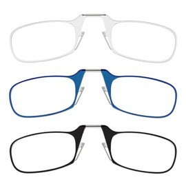 ThinOptics Readers Rectangular Reading Glasses, 3 Pack-Black, Clear, Blue, 44mm + 1.5