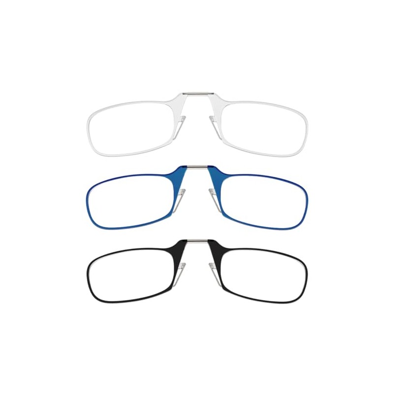 ThinOptics Readers Rectangular Reading Glasses, 3 Pack-Black, Clear, Blue, 44mm