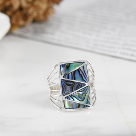 AeraVida Timeless Stripe Line Zig-Zag Abalone Shell .925 Sterling Silver Ring | Elegant Abalone Inlay Sterling Silver Ring for Women