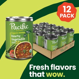 Pacific Foods Organic Hearty Vegetable Soup, Plant Based, 16.3 oz Can (Pack of 12)