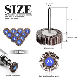 GZLFH Pack of 30 Flap Sanders, Diameter 32 mm, Sanding Compartments, 80 Grit Polishing Disc, for Rotating Tool, Rust Removal, Deburring, Grinding, Polishing