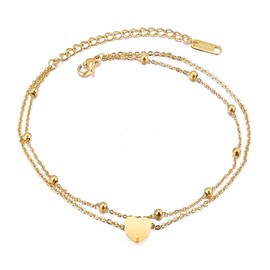 Kim Johanson Stainless Steel Women's Anklet Heart in Gold with a Strong Lobster Clasp Including Jewellery Bag, Stainless Steel
