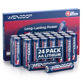 WENJOOP AA Lithium Batteries 24 Pack, 3800mAh, 1.5V Primary Lithium, Non-Rechargeable AA Batteries, Leak-Resistant, Long Shelf Life, Lightweight 15g Each, -40°C to 60°C