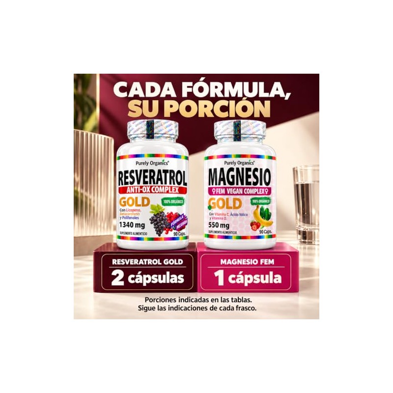 Purely Organics Resveratrol Gold + Magnesio Fem, 90 Cápsulas c/u