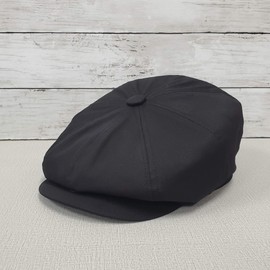 Emstate Eco-Friendly Twill 8 Panel Newsboy Apple Cap Made in USA Black, Slimmer L/XL (58-59cm)