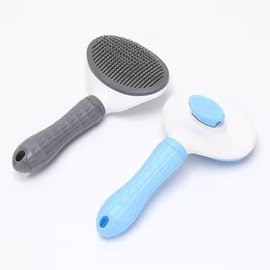 Pet Brush Self Cleaning Dog and Cat Brush One Click Release Grooming Tool For Pets Desheding And Massaging Slicker Brush Easy Use Button Release With Oval Head Grey and Blue Options