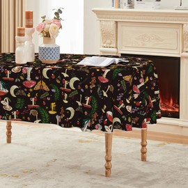 Horaldaily Regular Tablecloth 60×84 Inch Oval, Seasonal Black Vintage Moths Washable Seasonal Table Cover for Party Picnic Dinner Decor