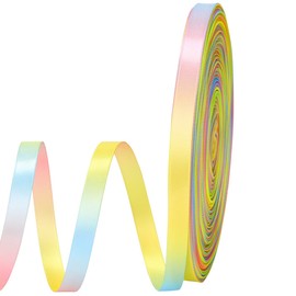 Molshine 50yd x 3/8 inch Colorful Double Face Satin Ribbon for Handcraft DIY Clothing Holiday Decoration Wedding- Rainbow Seven Color (3/8" (9mm), Light Rainbow)
