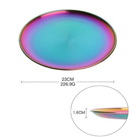 4-Piece Stainless Steel Dinner Plates Dessert Salad Plates Set Indian, Mingcheng 9.1 Inch Colorful Metal Platter for Camping, Unbreakable and Reusable Dishwasher Safe (Rainbow)