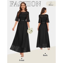 Wedtrend Women's Evening Party Dress Flared Sleeve Long Bridesmaid Dress 2024 Mother of The Bride Dresses Floral Wedding Guest Dress WT0314BlackM