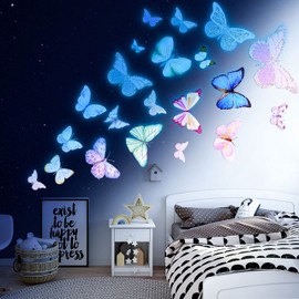 Glow Butterfly Wall Decor Stickers,58Pcs Luminous Butterfly Wall Decals Colorful Wall Art Butterfly Decor DIY Glow in The Dark Wall Decals for Kids Girls Bedroom Bathroom Decorations