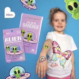 BioSwiss Vendas, vendas autoadhesivas con forma de extraterrestre para Halloween, cuidado de heridas estéril sin látex, suministros divertidos de botiquín de primeros auxilios para niños, 50 unidade