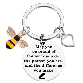 PLwelth PLwelth Bee Keychain Bee Inspirational Keyring for Women Men Bee Keychain for Teacher Graduation Farewell Appreciation from Students Thank You Gifts Lovers Friends Birthday Christmas Keyring